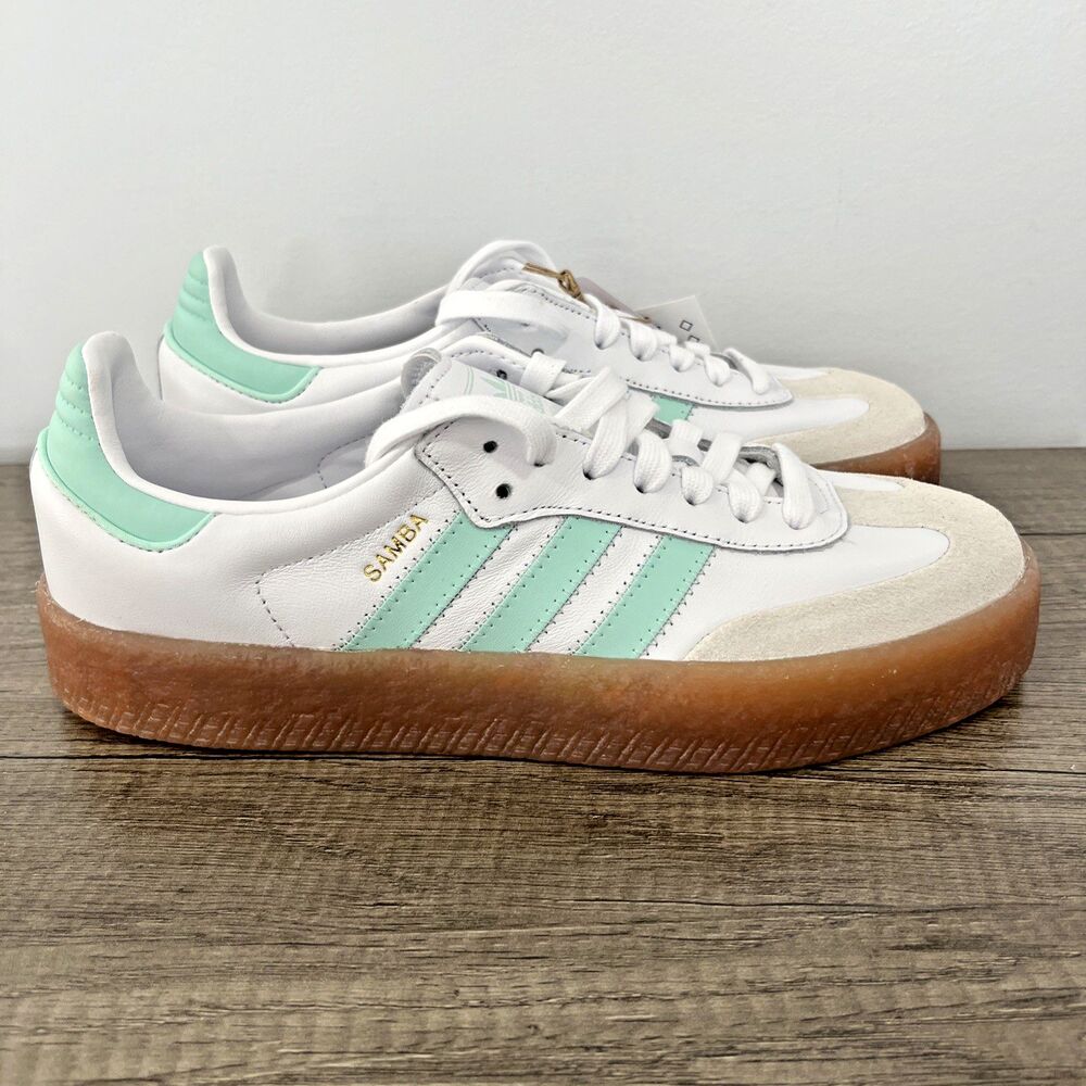 Adidas Kids' Sambae J Shoes, Style# JQ1314  Cloud White/Clear Mint Size 6.5